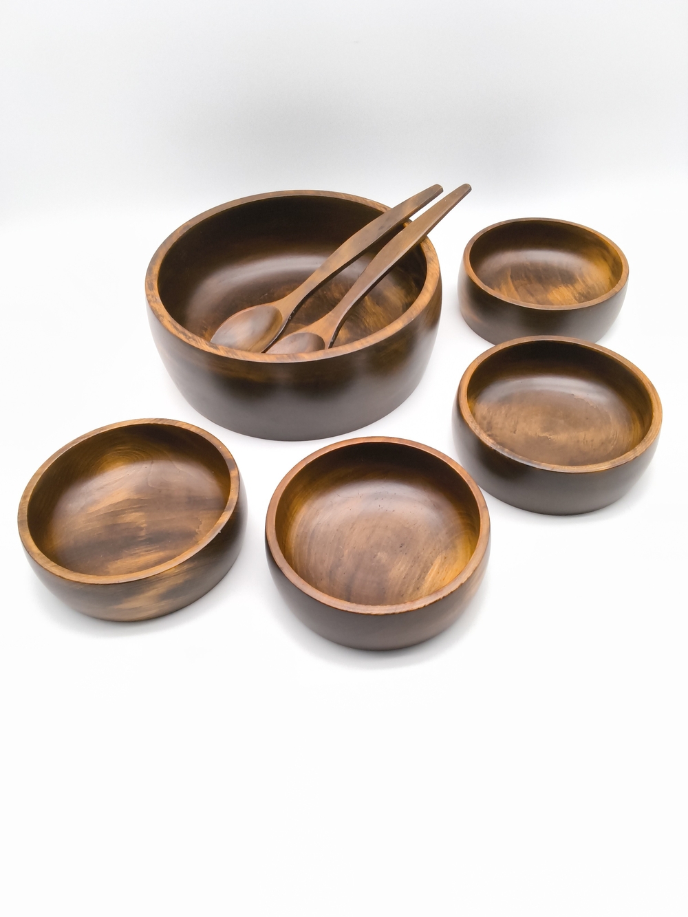 VTG Imperial International Hand Carved Hardwood Salad Bowl Set - Made in Japan